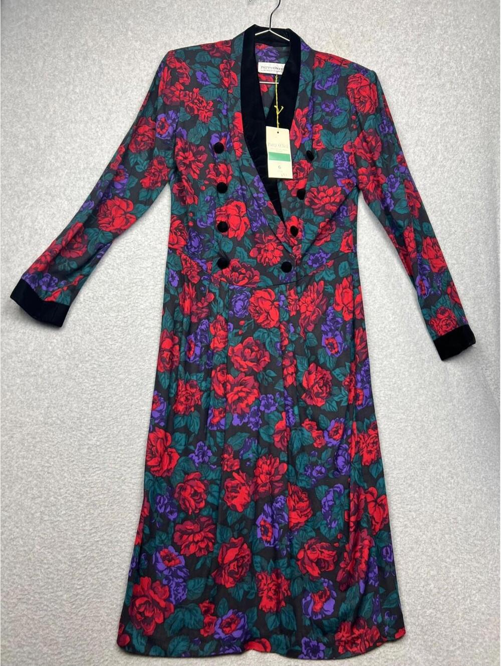 Vintage Patty O'Neil Women's Sheath Midi Dress 6 Floral 80s Victorian Cottage